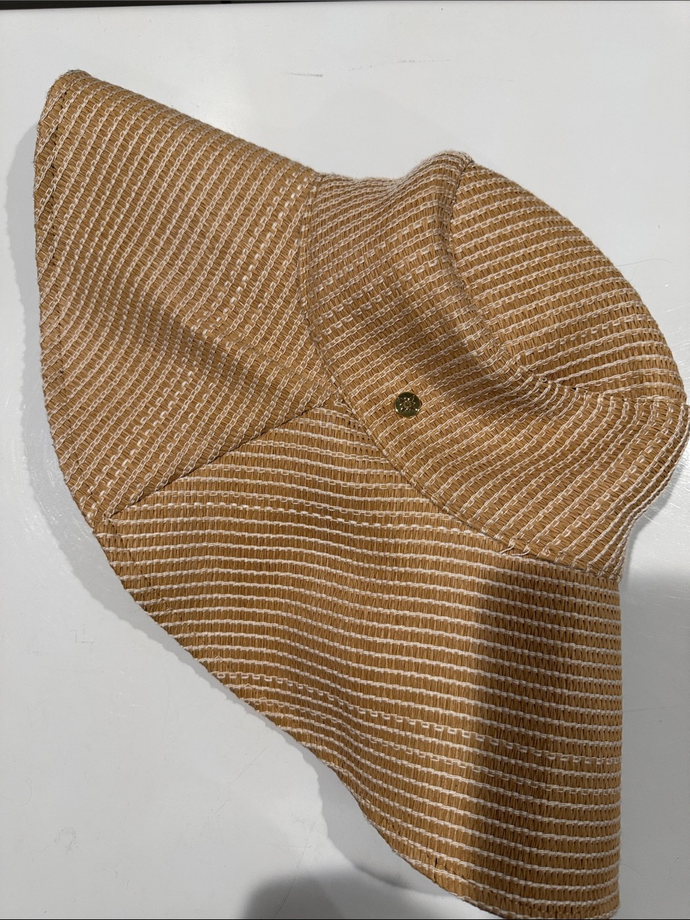 BCBGeneration Tan & White Striped Wide-Brim Sun Hat